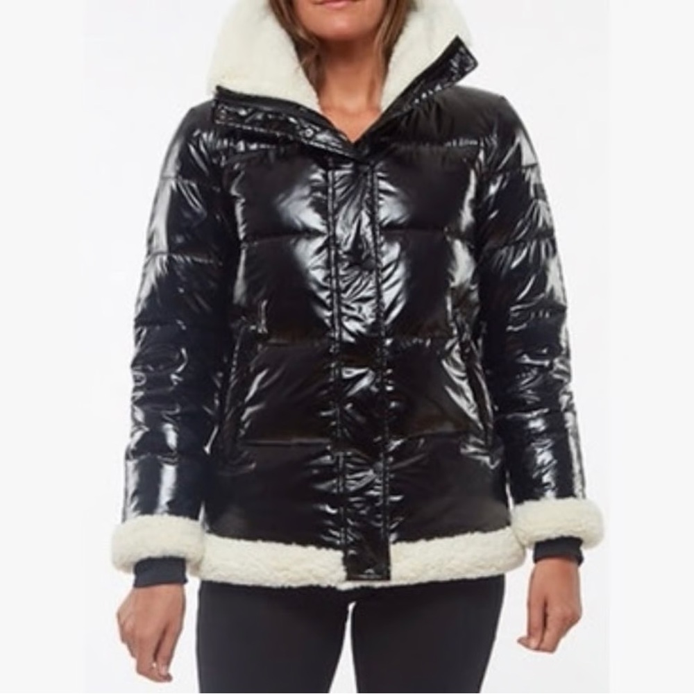 Sanctuary Black Puffer Jacket with White Trim - Picture 1 of 8